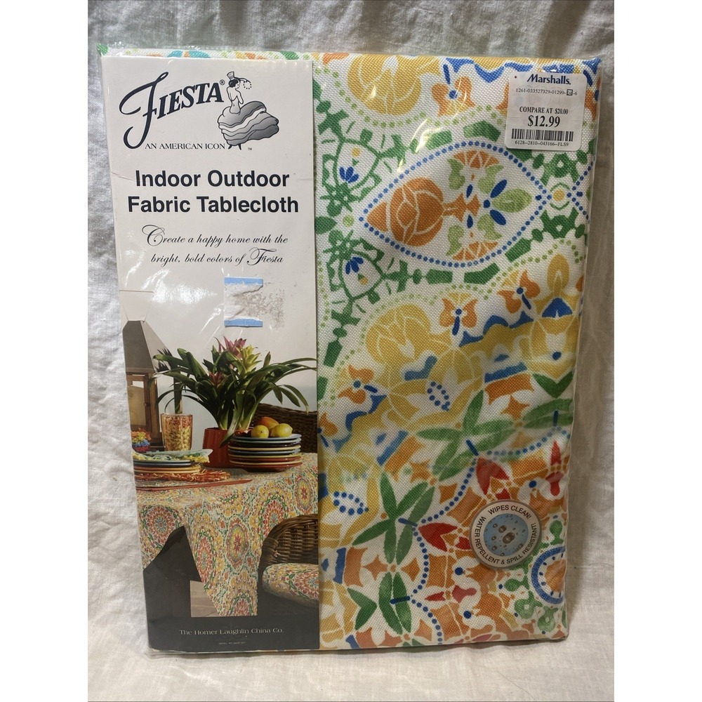 Fiesta Tablecloth Indoor Outdoor Festive Tile Warm Red Orange Yellow 70" Round